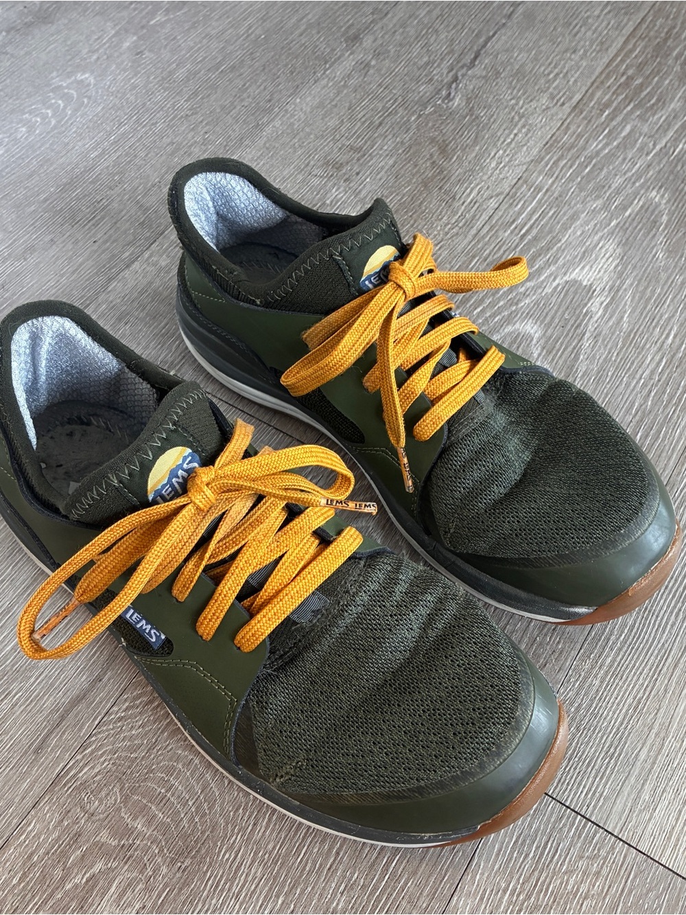 LEMS Men’s Olive Green Sneakers with Yellow Laces